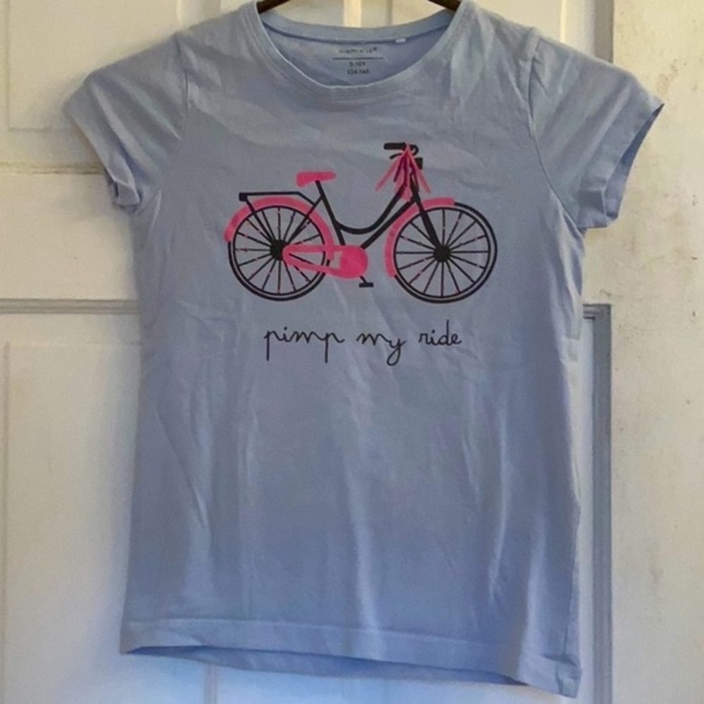 Name It girls blue bicycle t-shirt in size 9-10